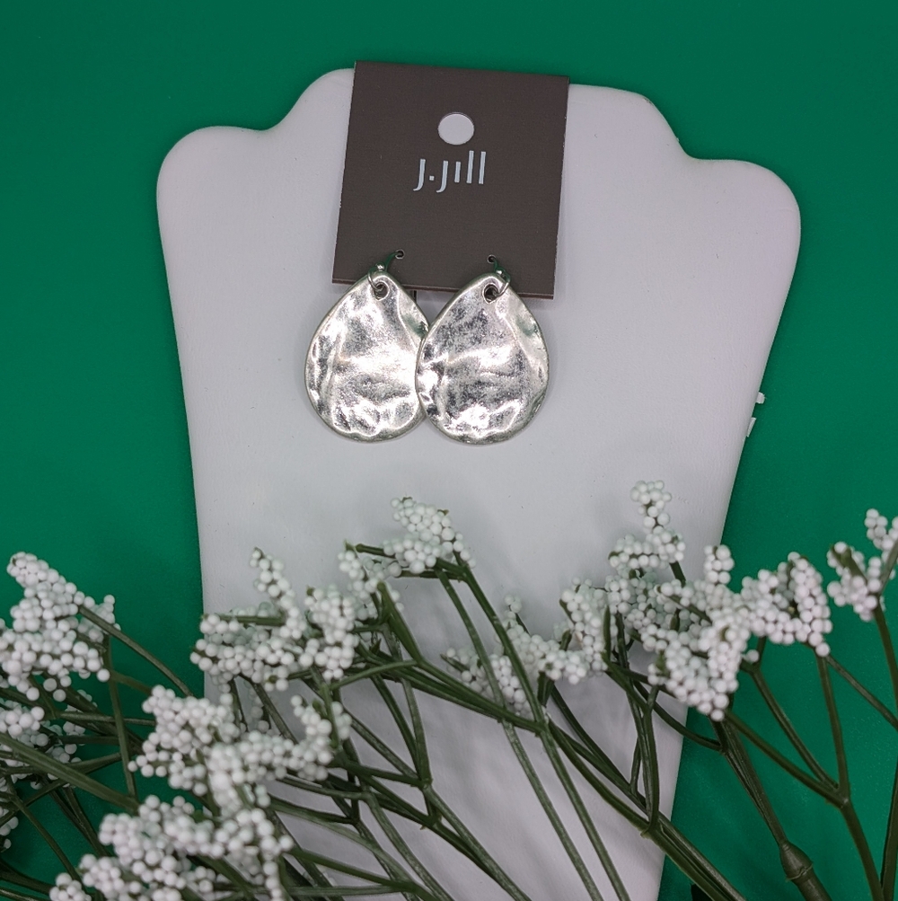 J. Jill Shimmery Silvertone Hammered Teardrop Earrings NWT